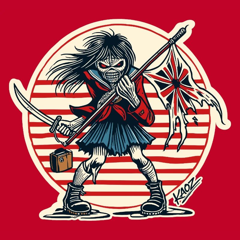 Abtrünnige Samurai-Jungfrau mit zerfetzter Flagge