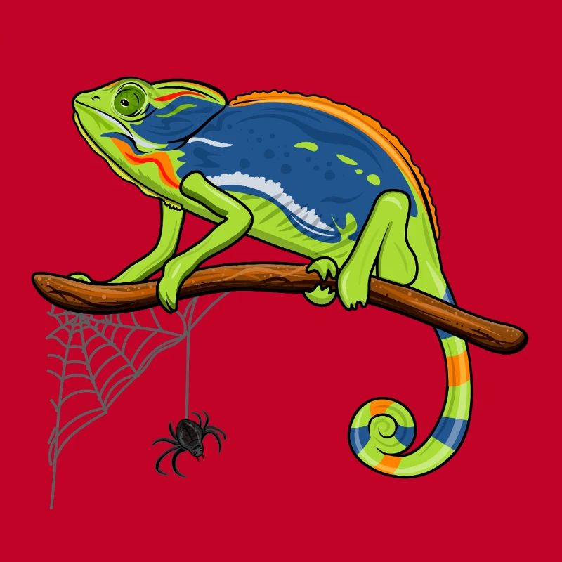 Chameleon On Branch with Spider Web