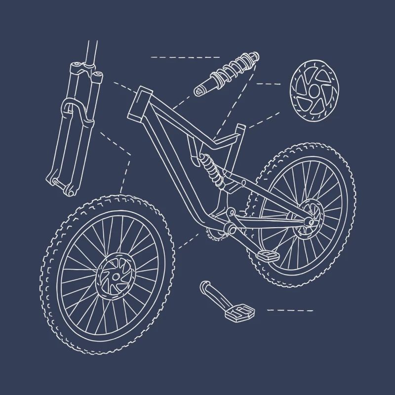 DH-Bike Exploded Drawing: MTB Technique Sketch