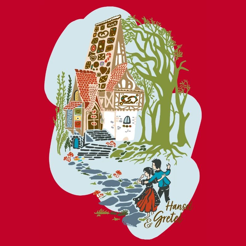 Hansel et Gretel devant la maison de la sorcière