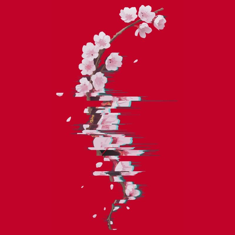Glitch Kirschblüte moderner Blütenzweig