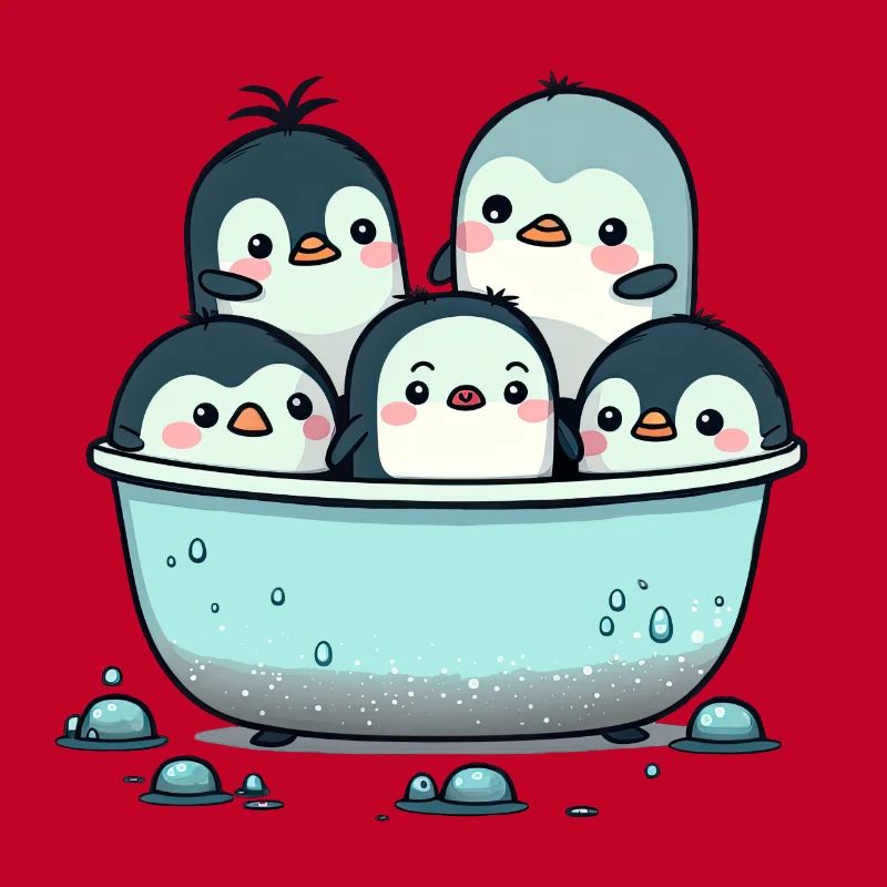 Cute Penguins having a Bath