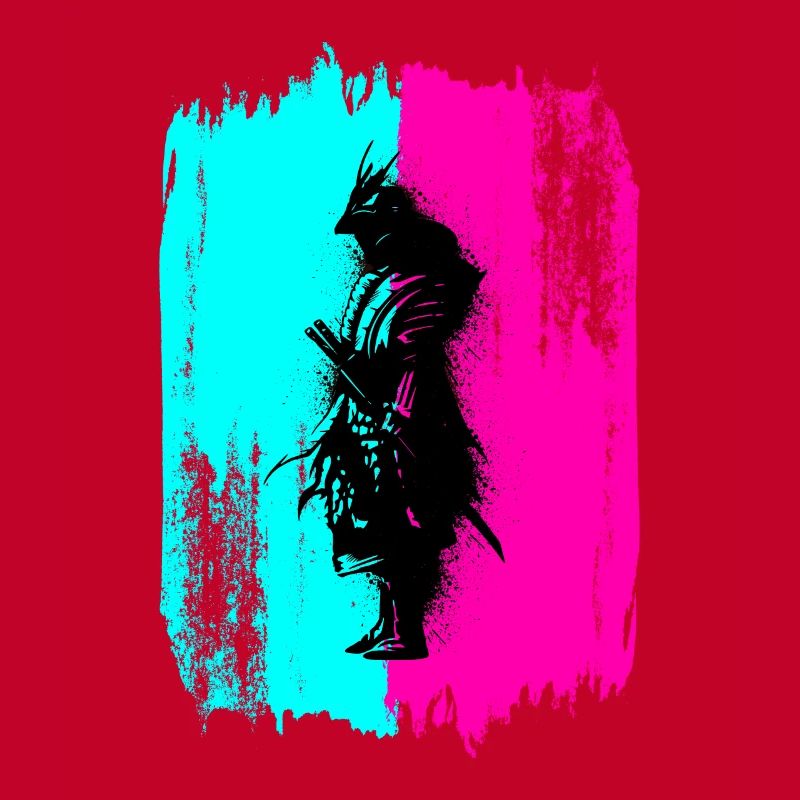 Black Samurai In A Turquoise And Pink Frame