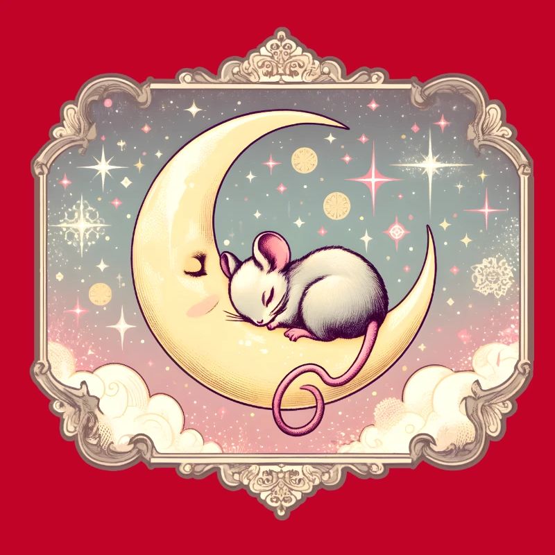 peacefully sleeping mouse, on a crescent moon