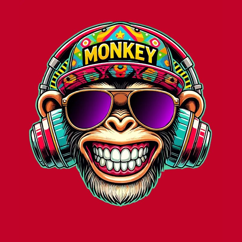 Cooler DJ Monkey Kopfhörer Bunter Retro-Stil