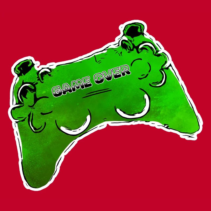 gruener Comic Controller mit Text GAME OVER