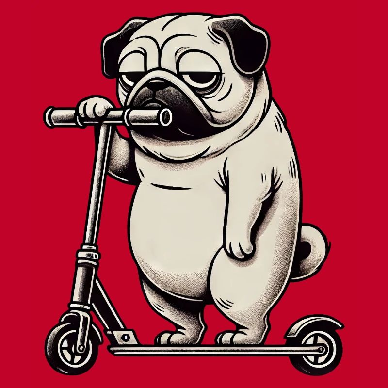 Lustiger Mops Roller Scooter Kickroller Grumpy
