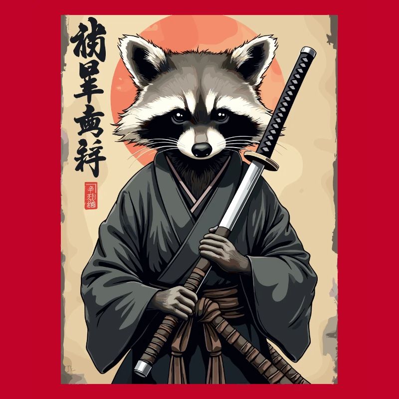Waschbär Samurai im Kimono