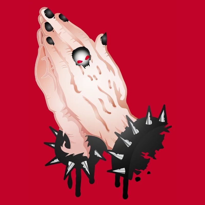 Gothic Praying Hands with Skull Ring
