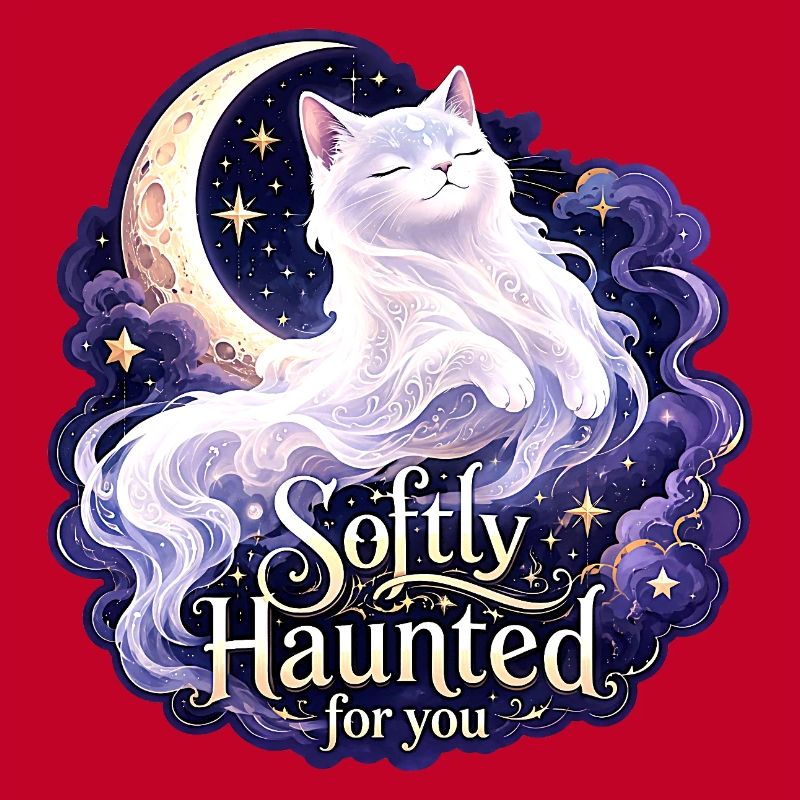 Softly Haunted White Moon Cat Gothic Celestial