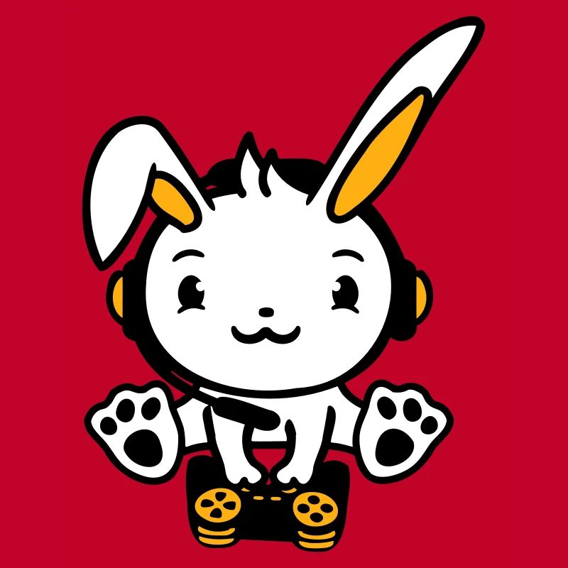 Hase spielt Controller Konsole Headset Gamer Nerd