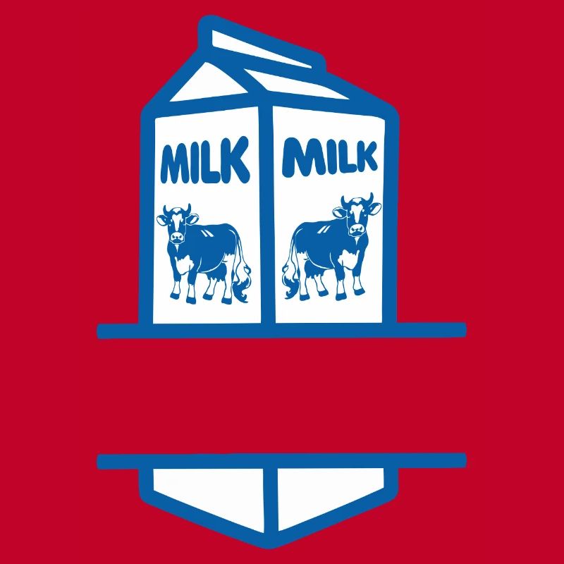 Blauer Milchkarton mit Kuh-eigenem Text