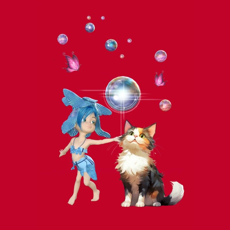 La douce fée joue avec un chat mignon