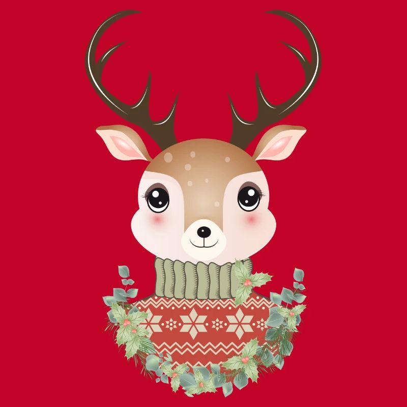 niedlicher Hirsch mit Pullover und Weihnachtskranz
