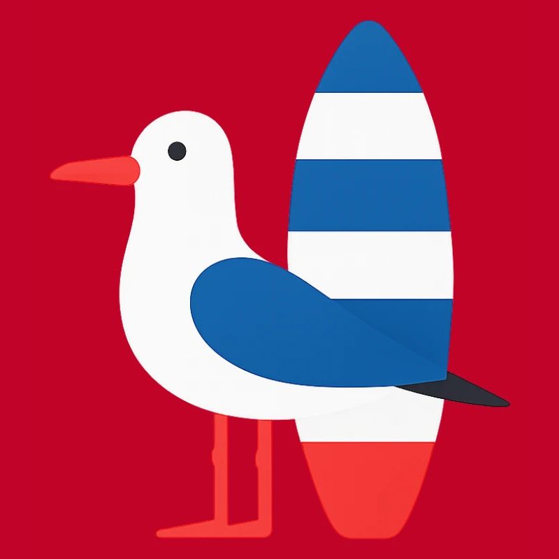 Möwe mit Surfbrett