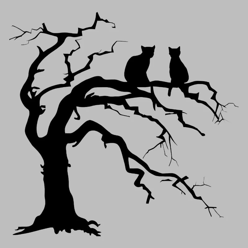 Dead tree with 2 cats silhouette