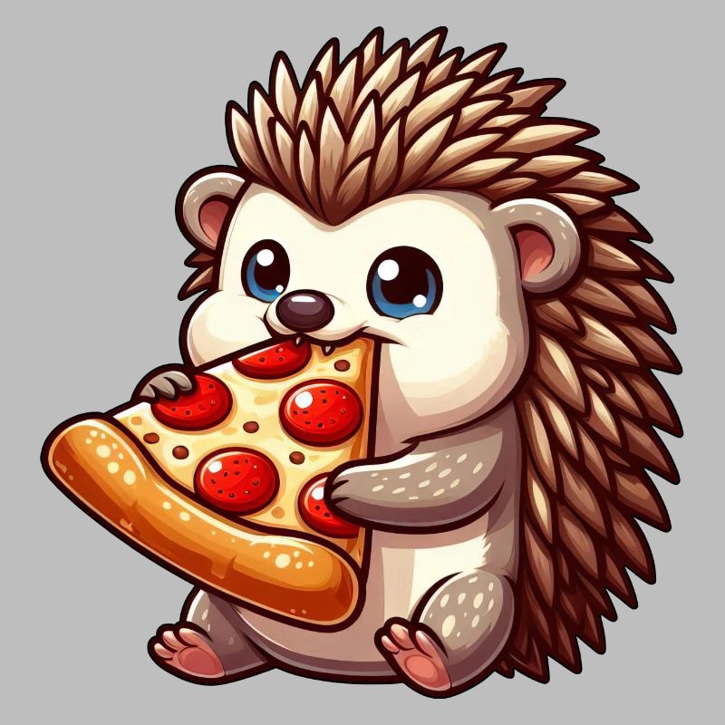 Drôle de hérisson mangeant une pizza aux olives et au fromage
