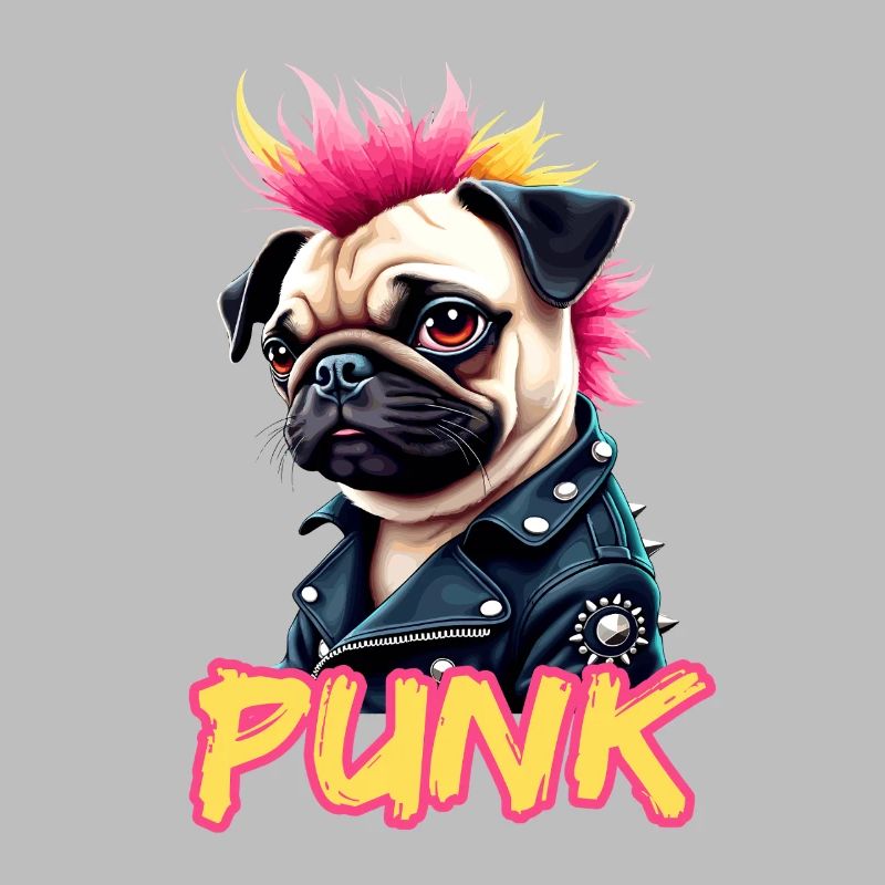 Punk Pug with mohawk and leather jacket for