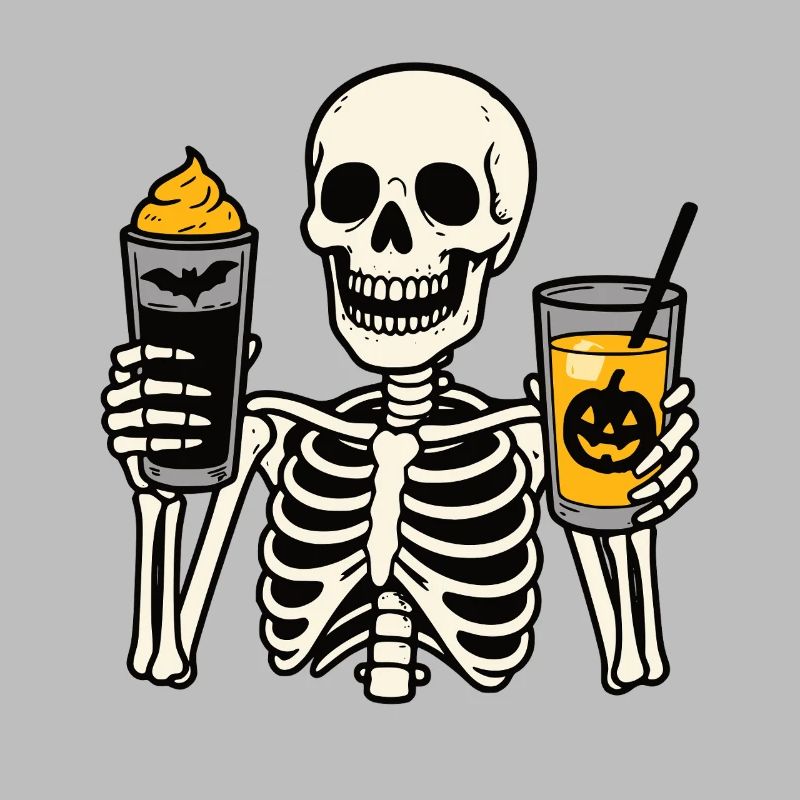 Festive Skeleton with Halloween Drinks