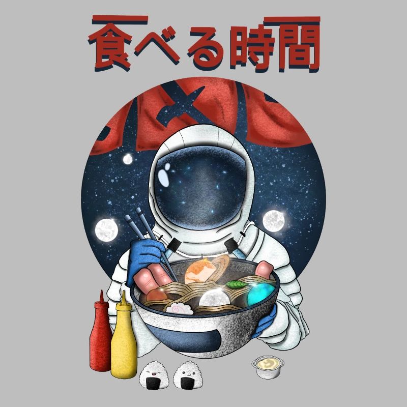 Astronaute mangeant des ramen Nightscape