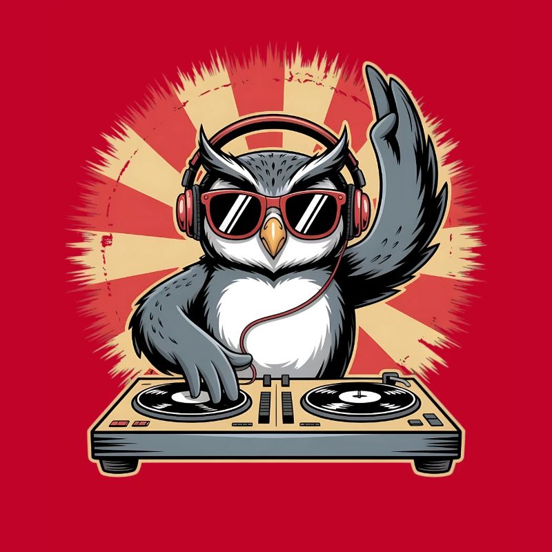 DJ Eule mit Turntables