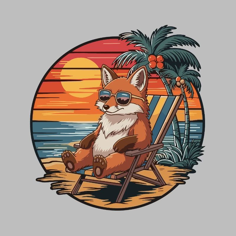 Funny Fox on Beach Summer Vacation Sunset