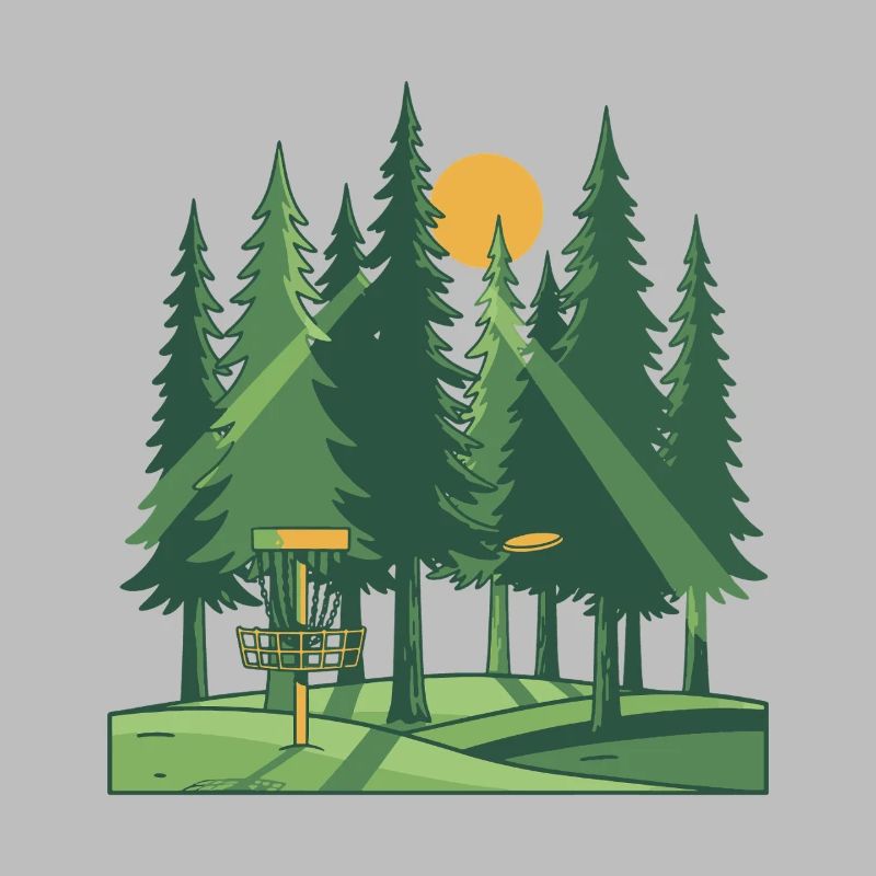 Disc Golf Forêt Coucher de soleil Scène du panier volant à disque
