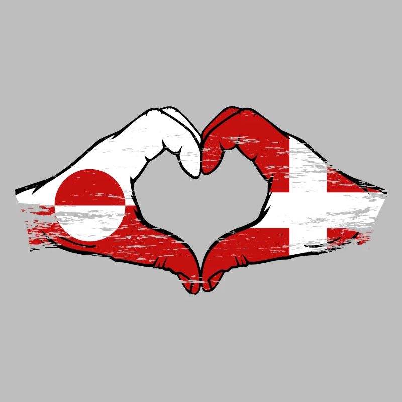 Mains du drapeau du Groenland, Danemark, forme de cœur utilisée