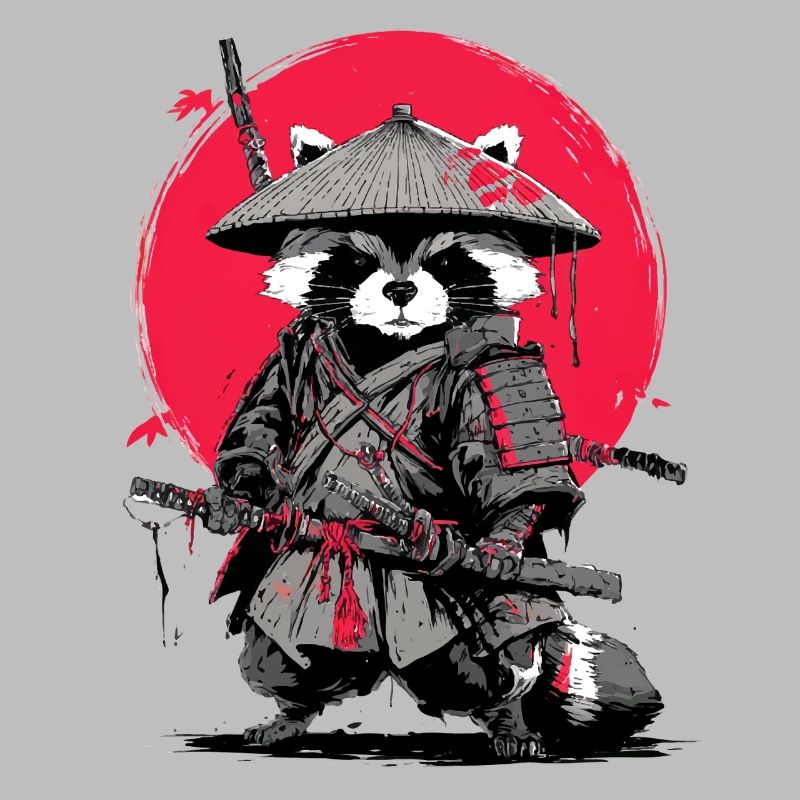 Waschbär-Samurai unter Crimson Moon