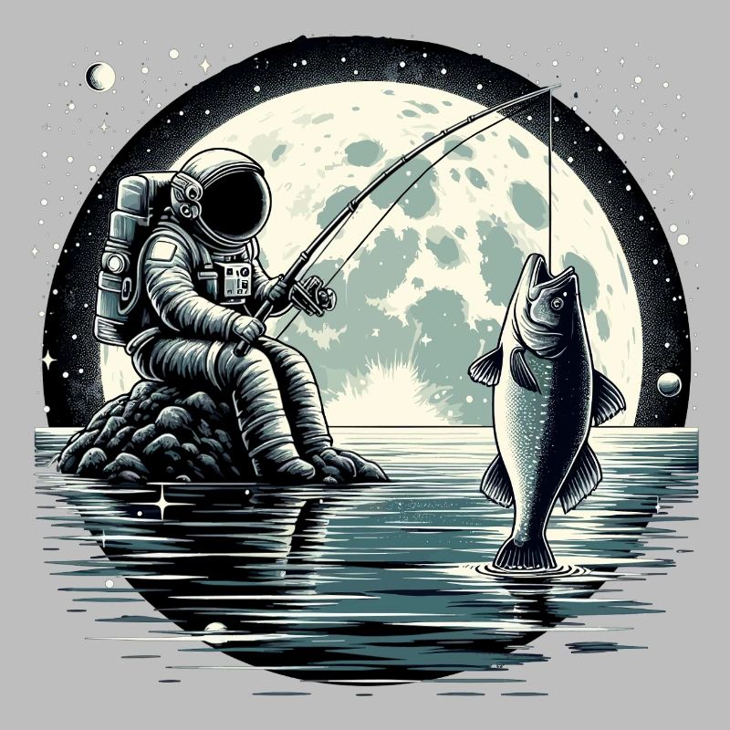 Astronaute pêche sur la Lune : conception spatiale