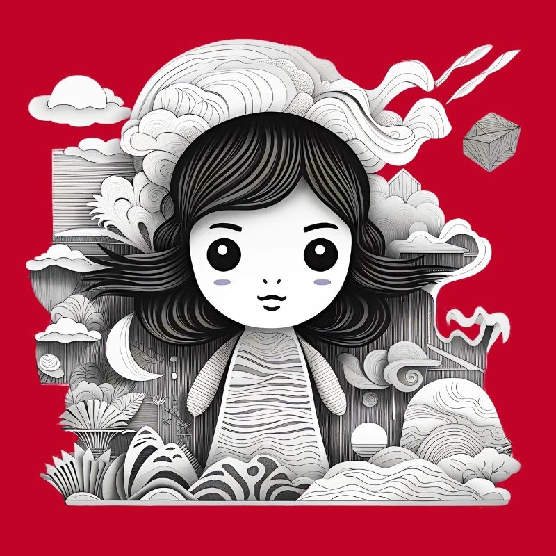 Collage Modern-Stil/Kleines Mädchen + Landschaft