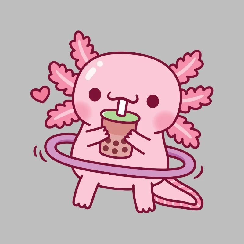Cute Axolotl Drinking Boba Tea While Hooping