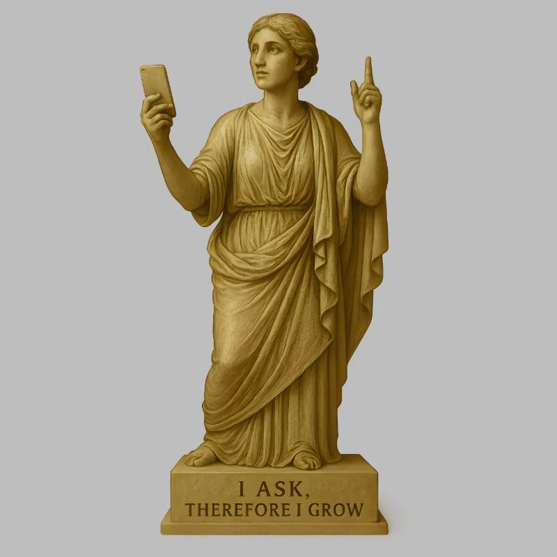 Statue de philosophe antique avec message