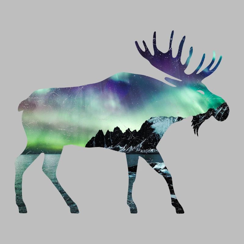 Double Exposure Tiere Elch Nordlicht Geschenkidee