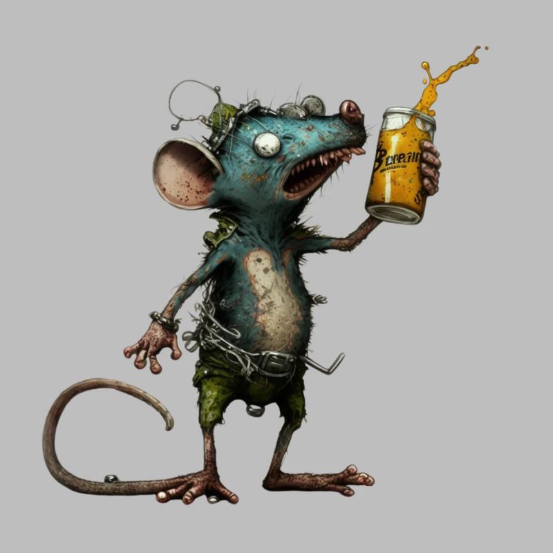 funny, crazy mouse with beer
