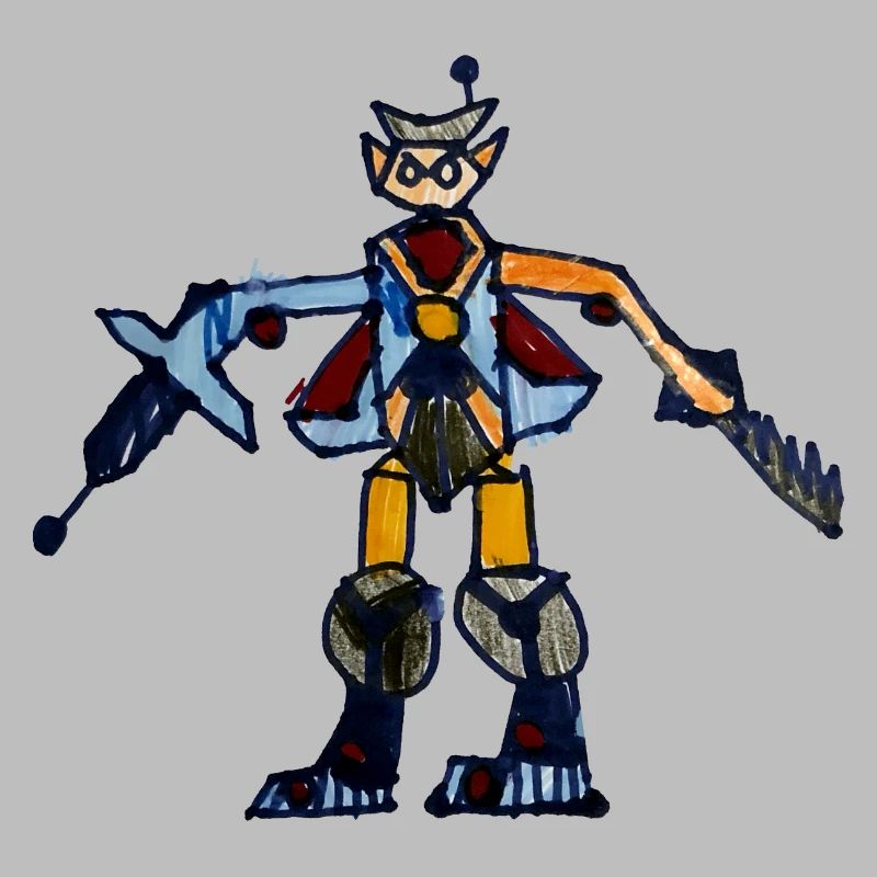 Combat robot child drawing evil robot