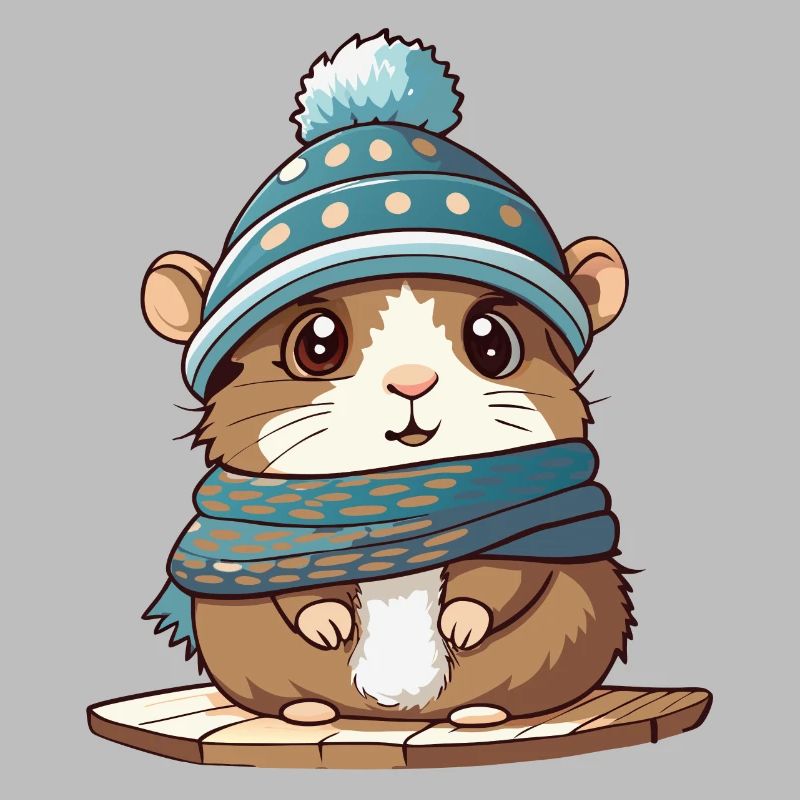 Mignon hamster avec écharpe et bonnet à pompon.