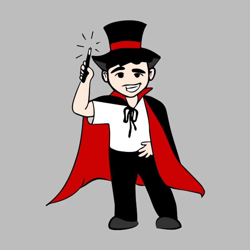 funny wizard with magic wand