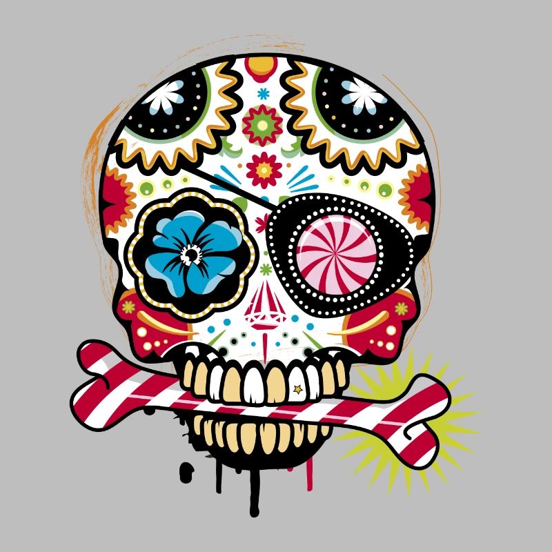 Skull with eye patch and candy cane