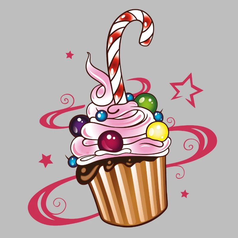 Colorful Muffin with sweets and candy cane.