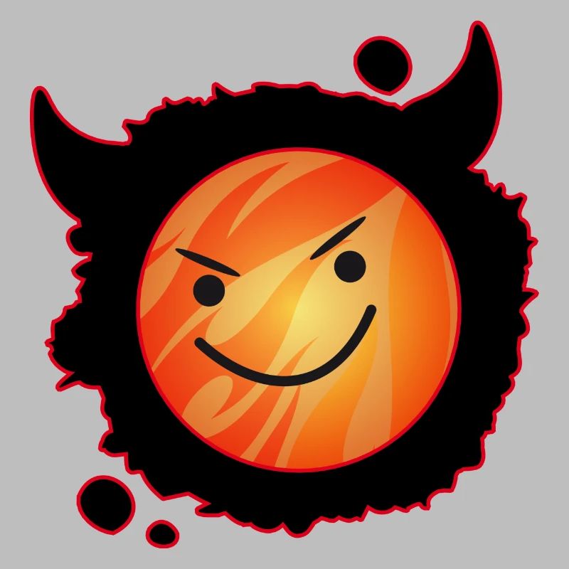 diable mignon en flammes et visage éclatant