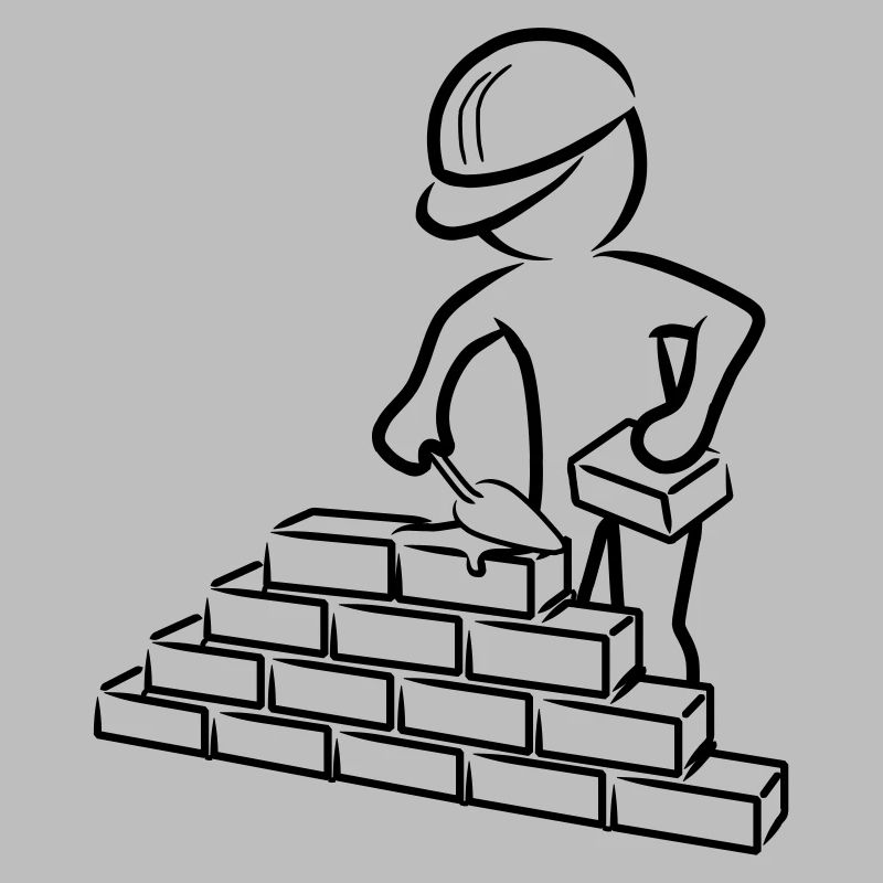 Construction worker with trowel, mortar and wall