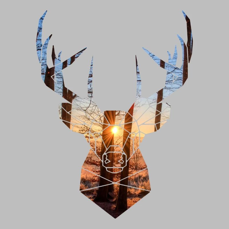 winter forest deer head and sun