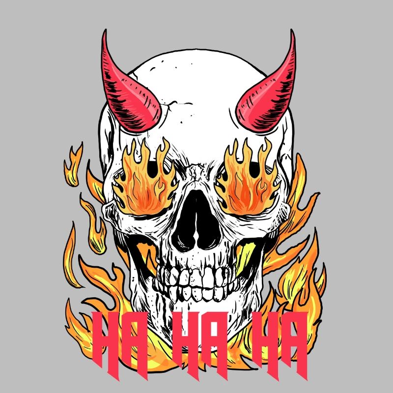 Fiery skull with horns and laughter