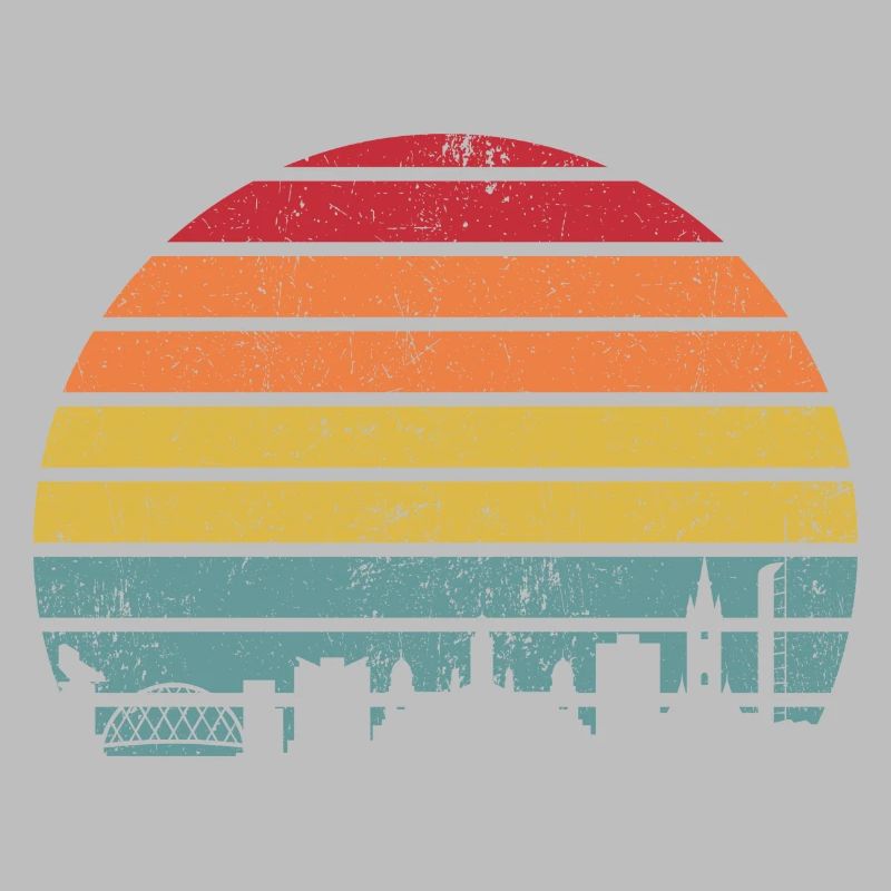 Retro-Sonnenuntergangs-Skyline-Silhouette