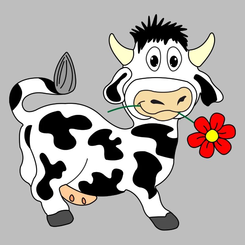 Vache avec une fleur dans la bouche