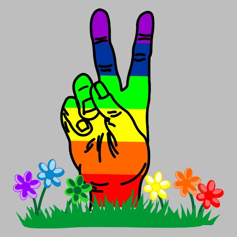 La paix de la main arc-en-ciel dans les fleurs