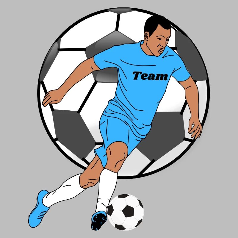 Blauer Teamkicker mit Ball