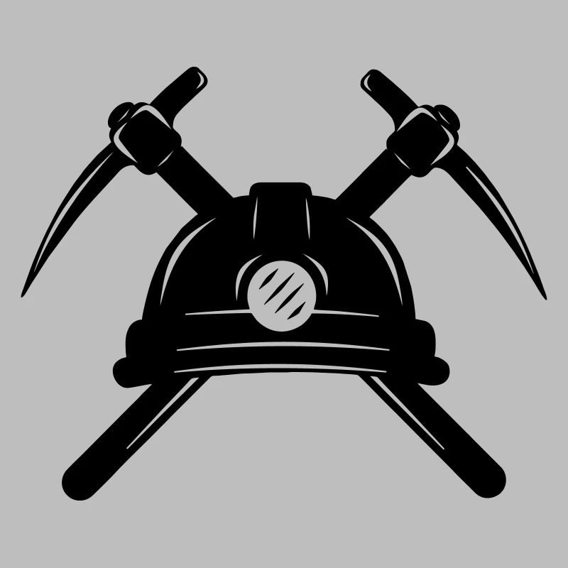 Zwei Spitzhacken mit Helm gekreuzt