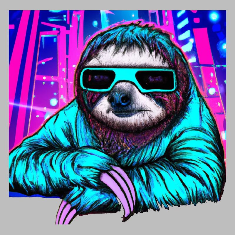 Retrowave Sloth - Ukiyo-e Malerei